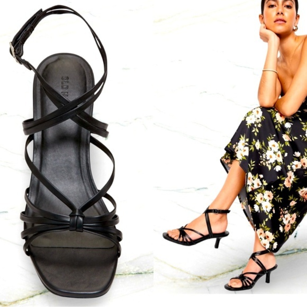 NWTS💓THE OCCASION 8💓BLACK STRAPPY STILETTO HEEL SANDALS WITH SILVER HARDWARE